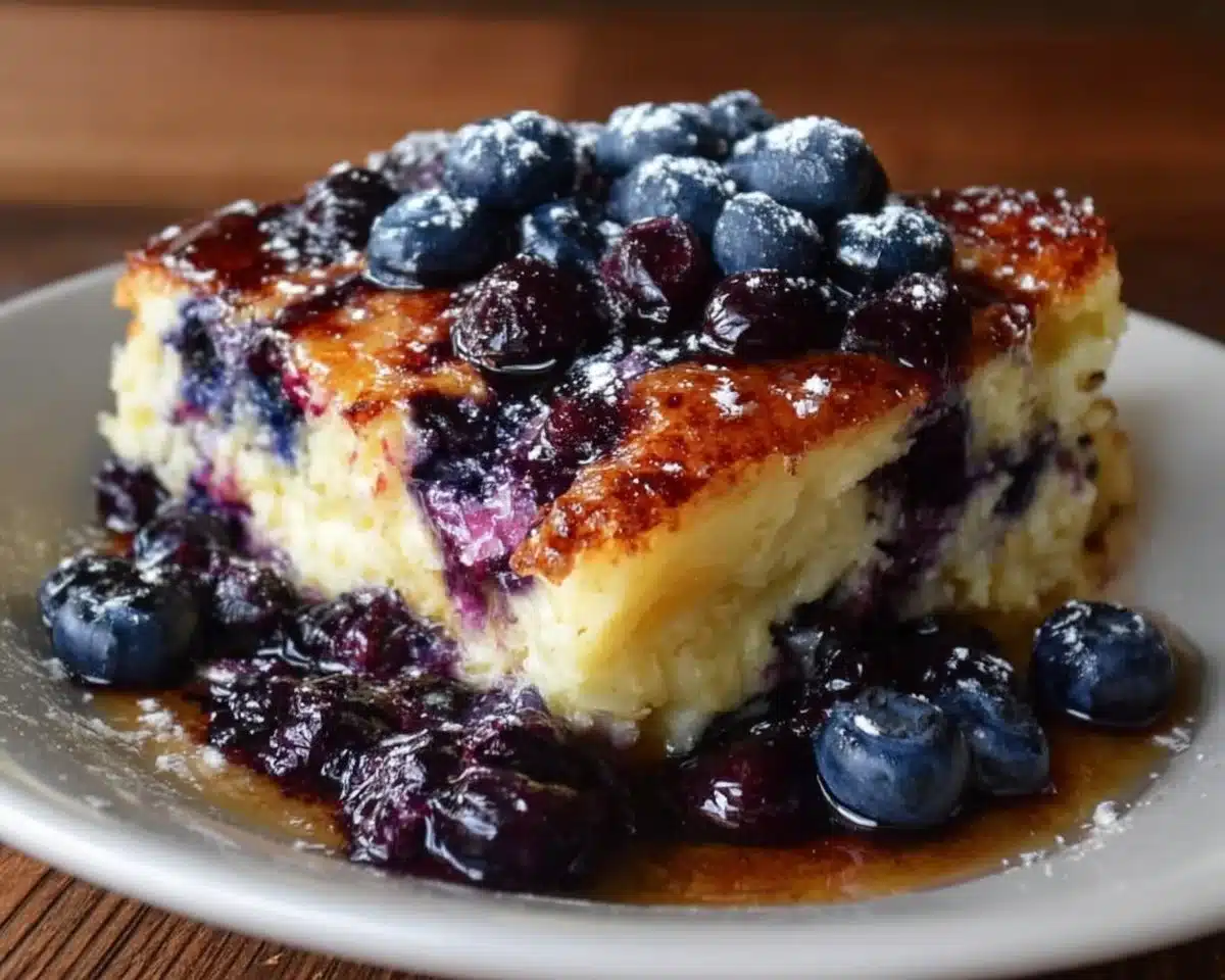 Blueberry Buttermilk Pancake Casserole baked in a dish