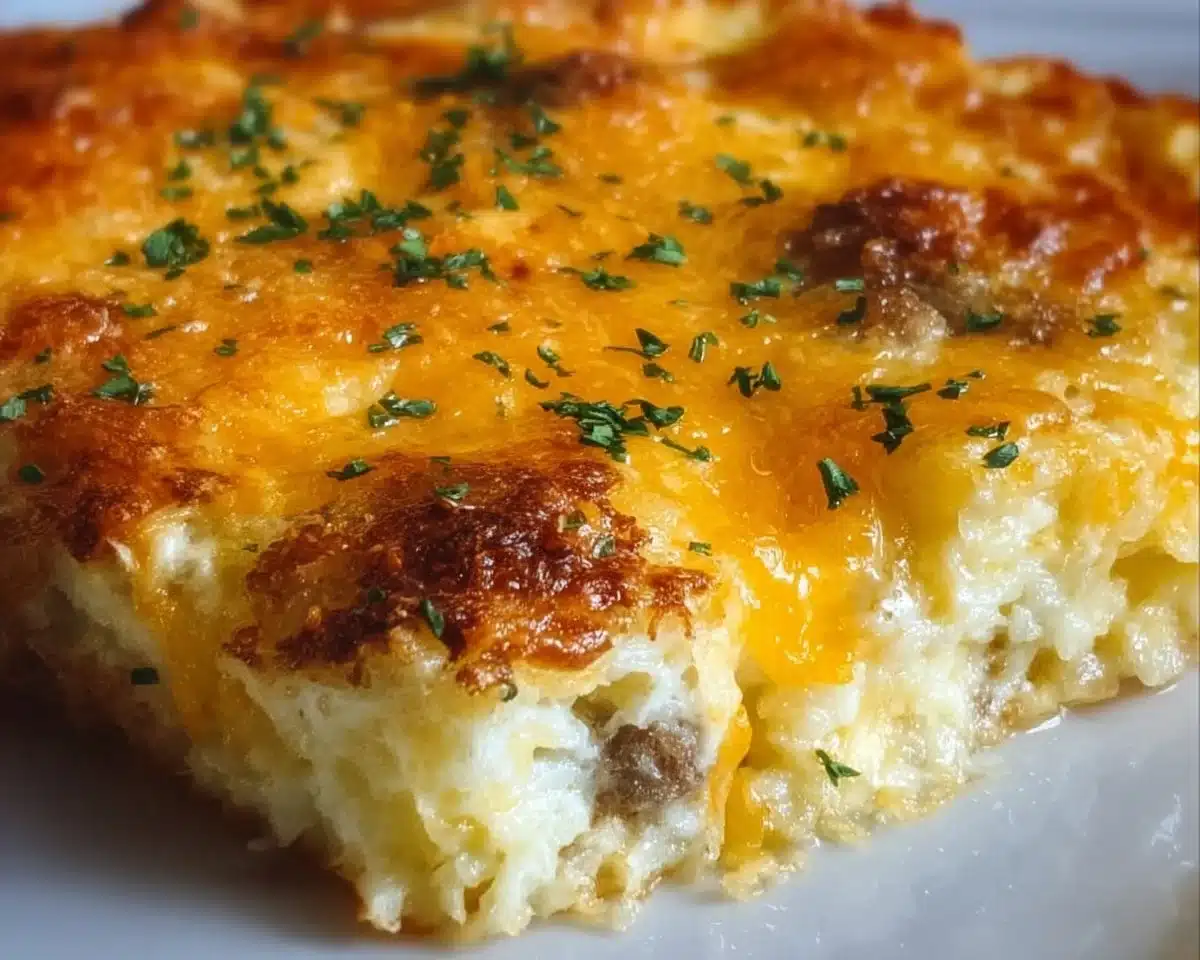 Classic Breakfast Hashbrown Casserole baked to perfection in a dish