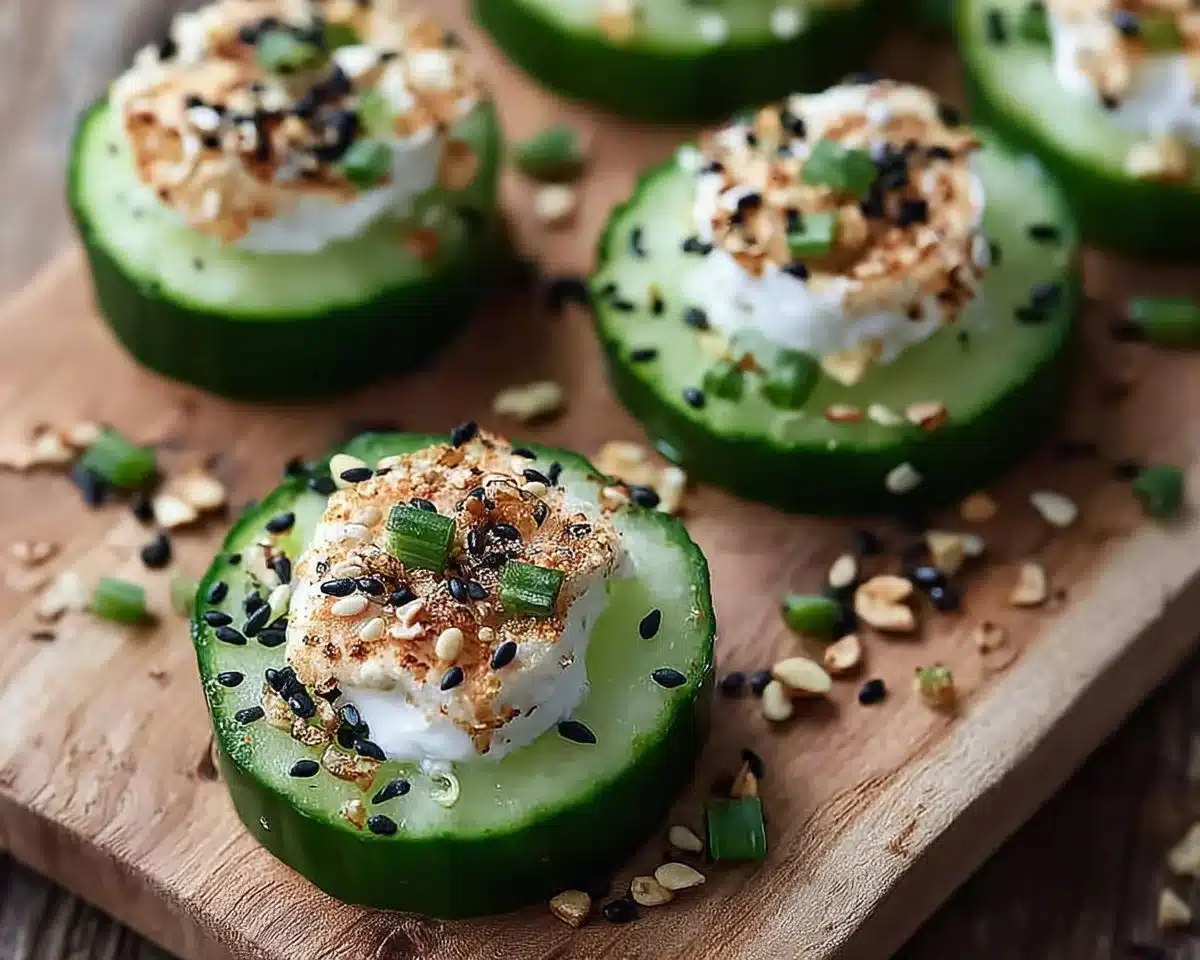 Delicious Everything Bagel Cucumber Bites on a serving platter