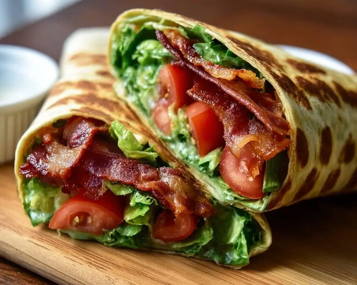 Healthy BLT wraps with secret sauce and fresh ingredients.