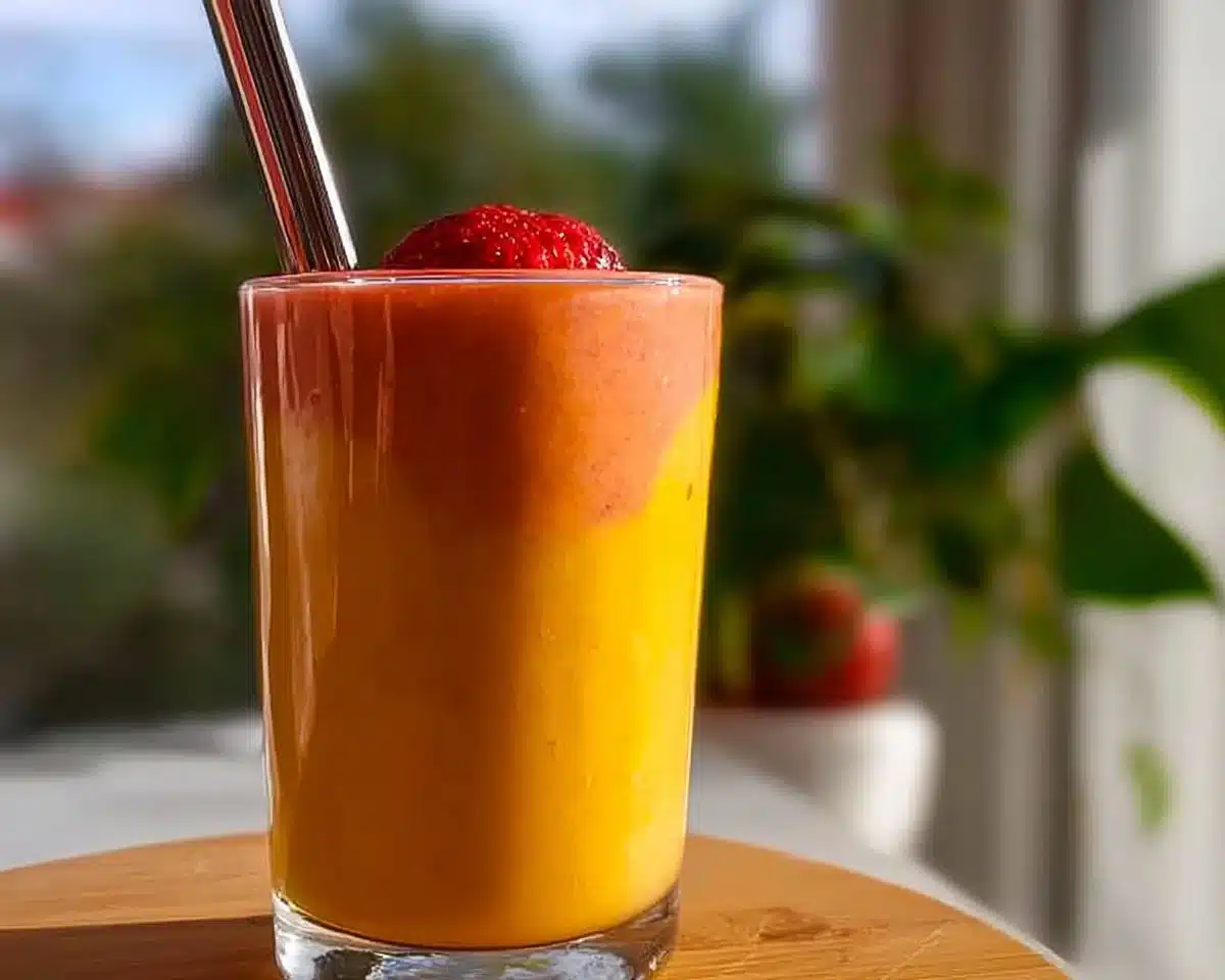 Healthy Mango Strawberry Sunrise Smoothie