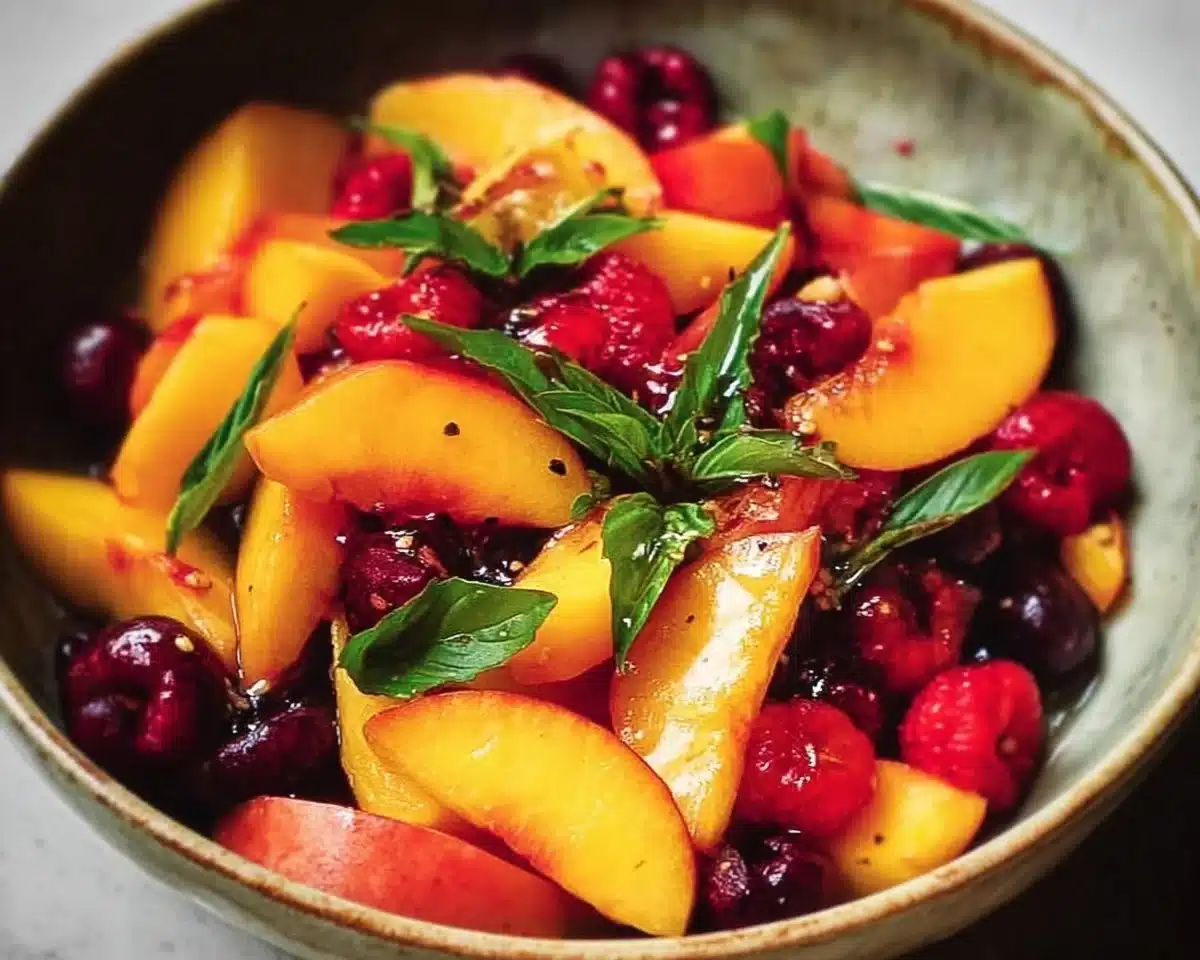 Honey Lime Basil Peach Fruit Salad