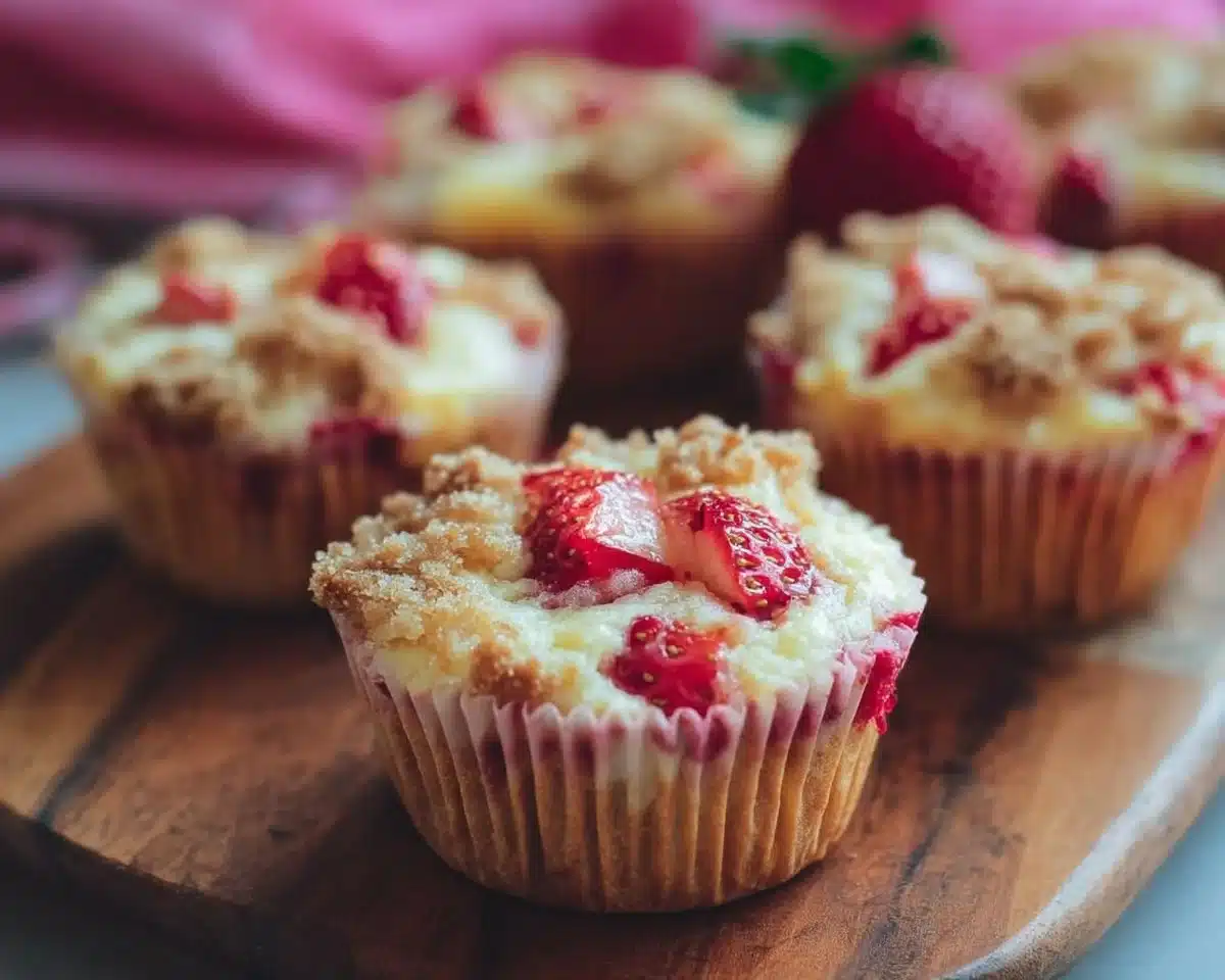 Keto Strawberry Cheesecake Muffins displayed on a plate with fresh strawberries