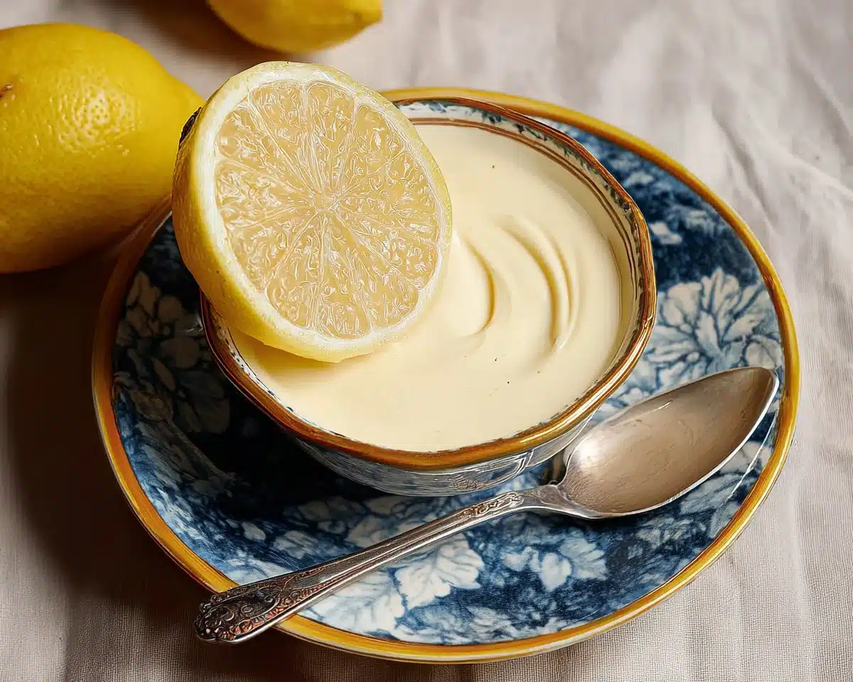 Delicious lemon posset dessert garnished with fresh citrus slices