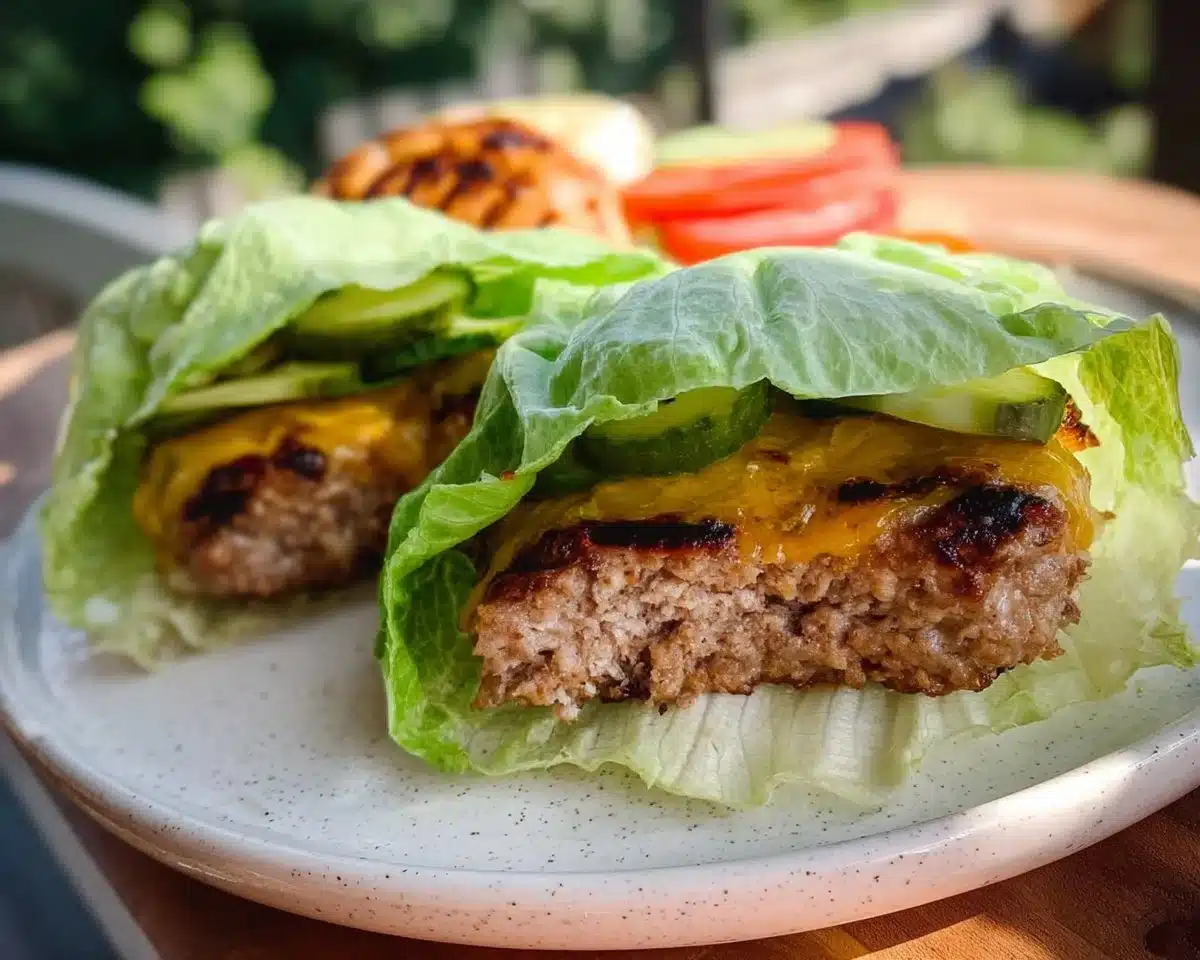 Lettuce Wrapped Grilled Jalapeño Cheddar Turkey Burgers