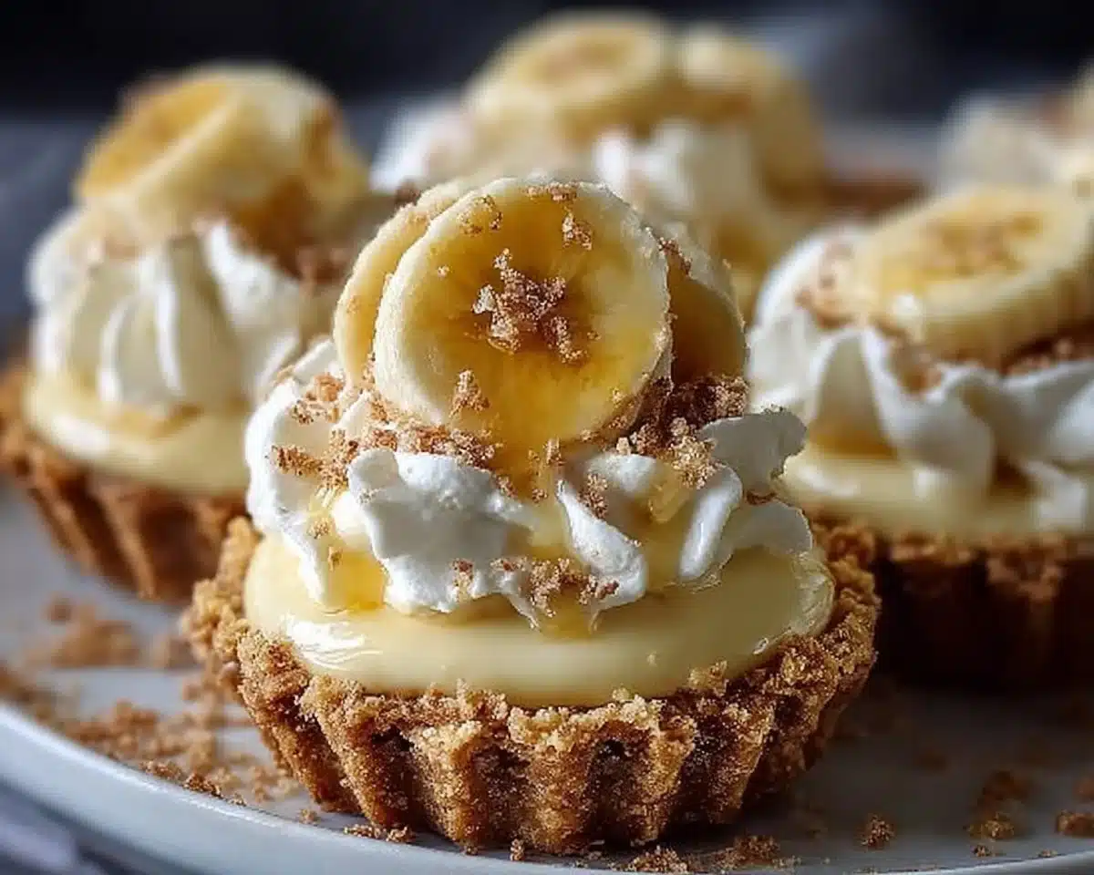 No-bake mini banana cream pies with whipped cream and banana slices