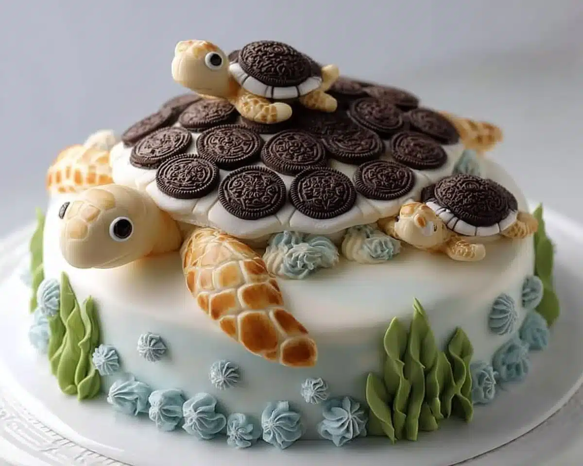 Delicious birthday cake with creative decorations from Pond Wiser Inc.