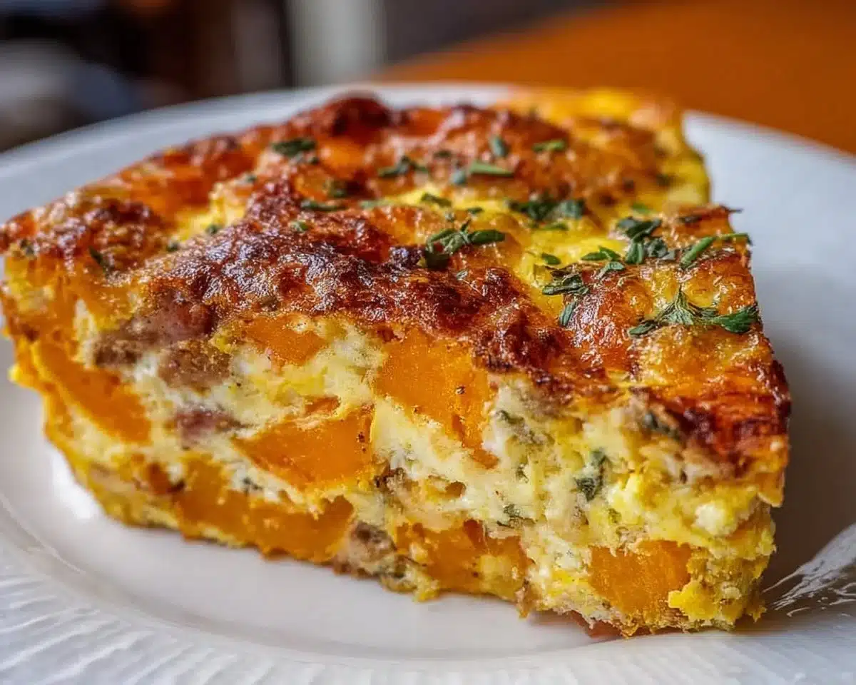 Protein-packed sweet potato egg casserole topped with herbs and spices
