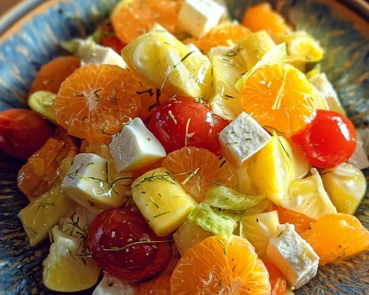 Colorful Sunshine Salad with fresh vegetables and citrus dressing