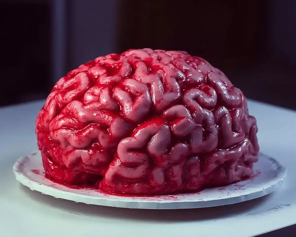 A spooky Brain Cake decorated for Halloween celebration.