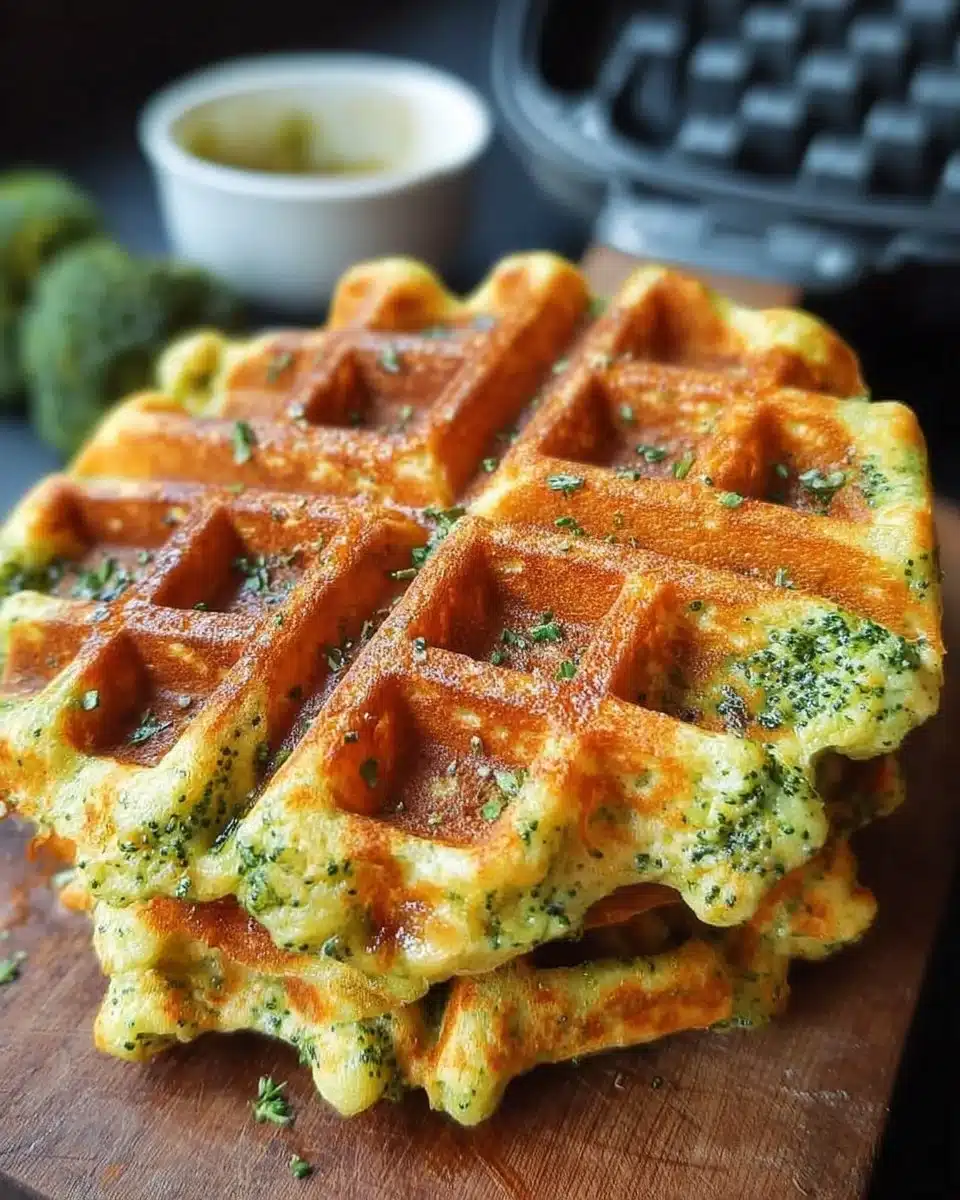 Delicious Broccoli & Cheese Waffles served on a plate