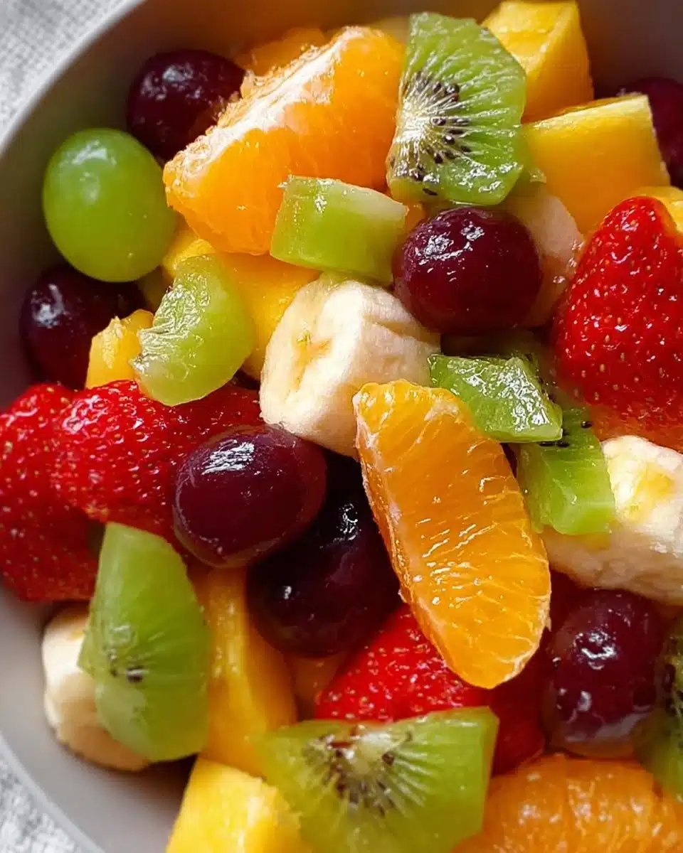 Vibrant and colorful fruit salad with a variety of fresh fruits