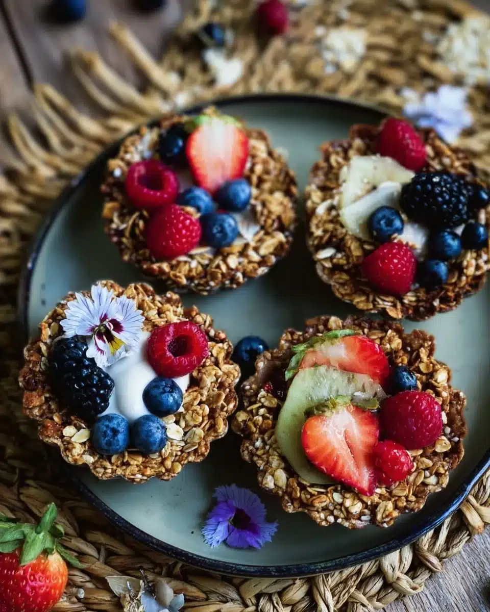Delicious granola breakfast tarts served on a plate with fresh fruits