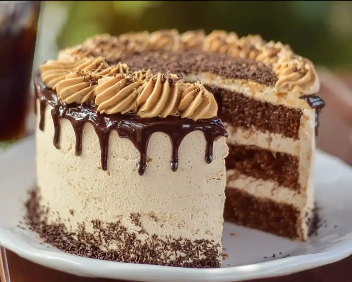 Kahlua coffee chocolate layer cake with rich chocolate frosting