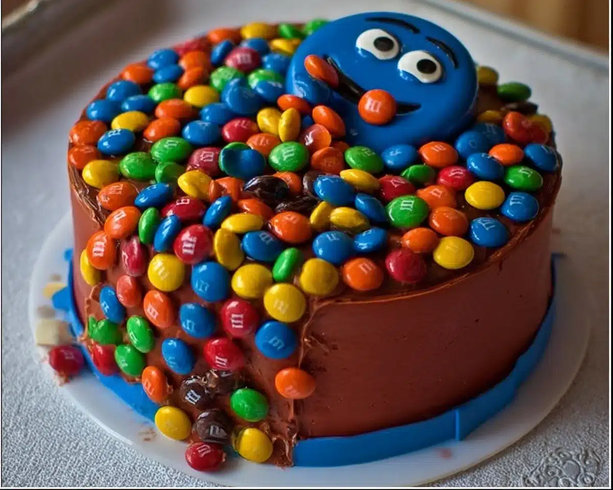 Delicious M&M Cake topped with colorful chocolate candies