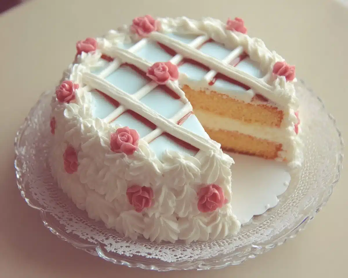 Beautiful simple design cake with elegant decorations and colorful frosting.