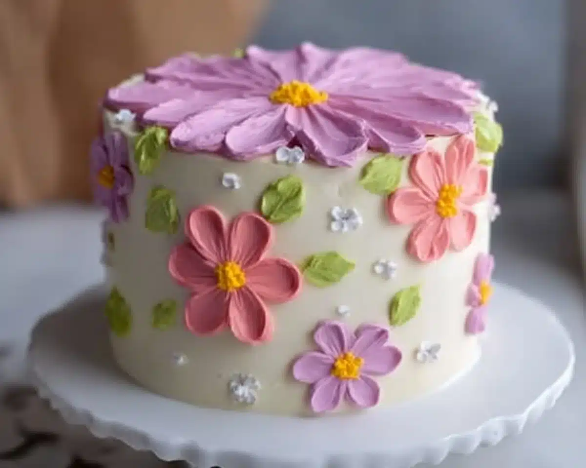 Delicious buttercream flower cake decorated with small flowers for special occasions.