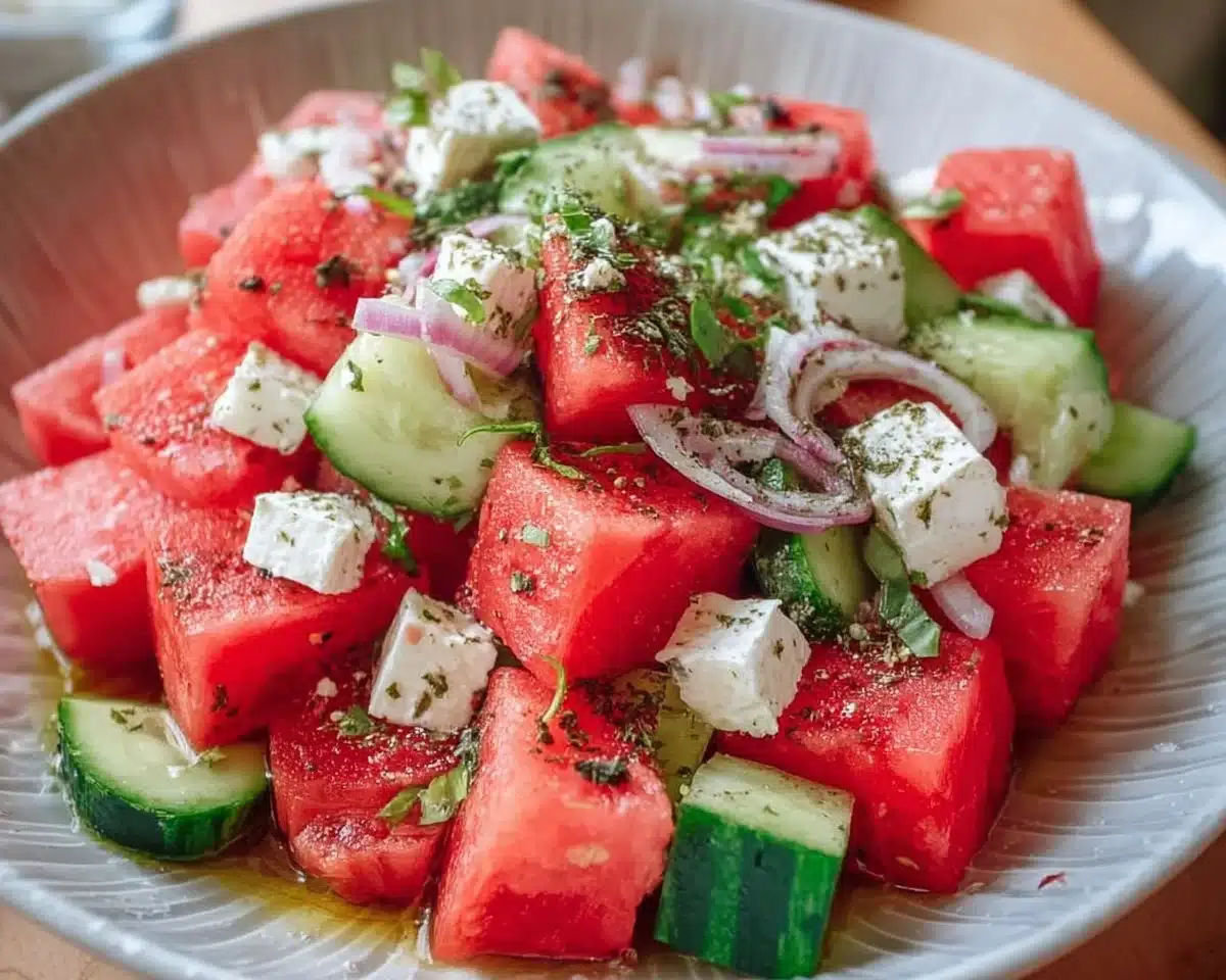 SIMPLE Watermelon + Cucumber + Feta Salad