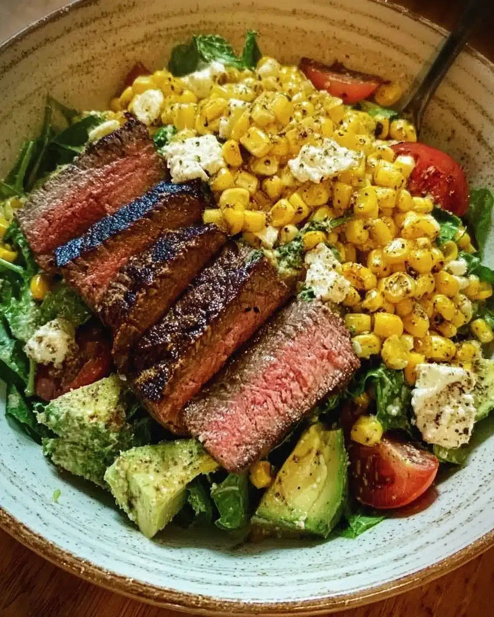 Summer Steak and Grilled Corn Salad served fresh with vibrant vegetables.