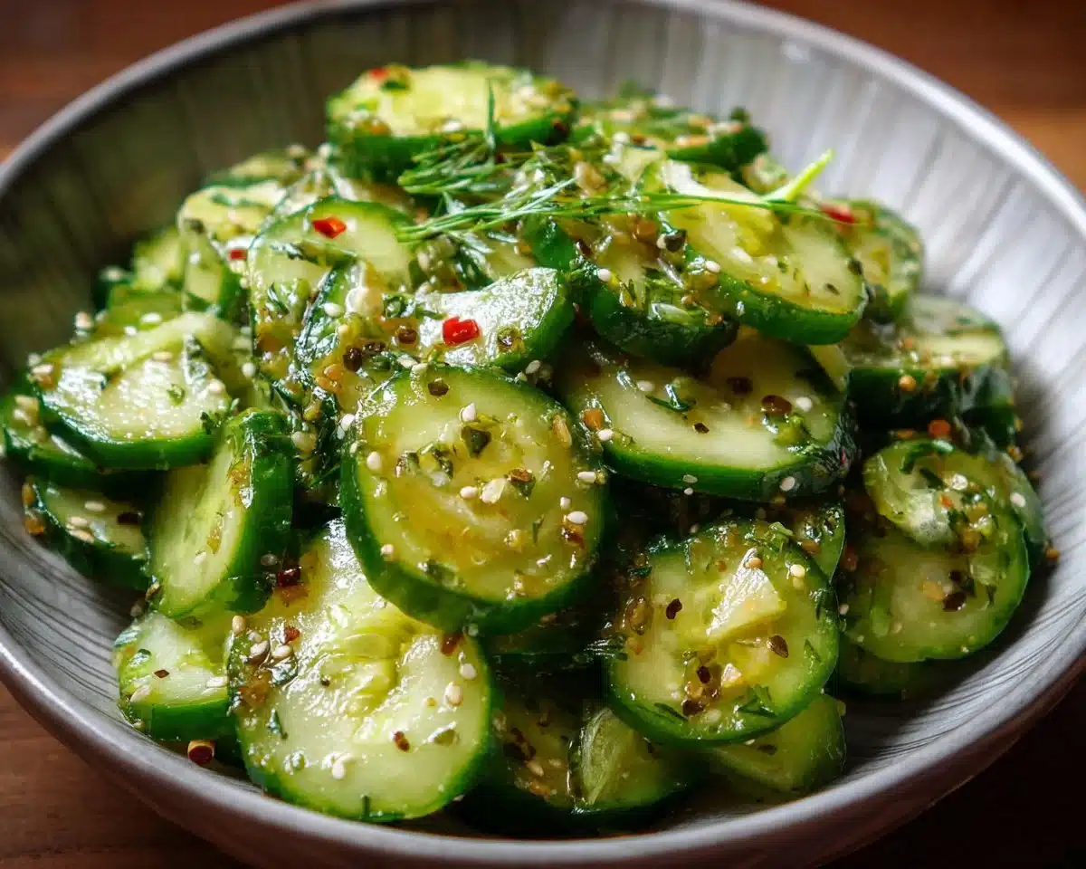 Viral TikTok cucumber salad made with fresh vegetables and a tangy dressing