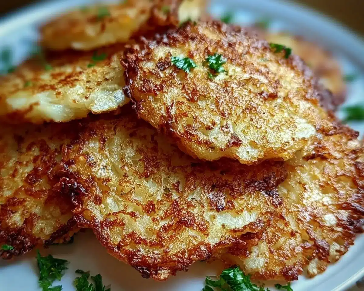 Crispy German potato pancakes served with applesauce and herbs