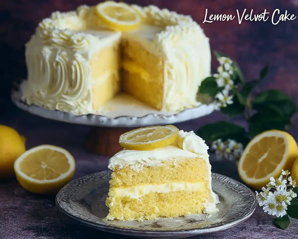 Moist and flavorful homemade lemon velvet cake with cream cheese frosting.
