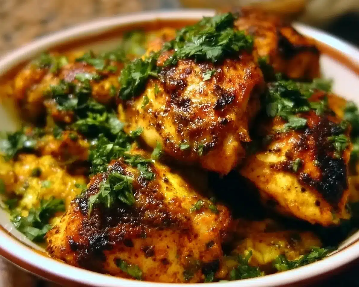 Delicious Moroccan Spiced Chicken garnished with herbs and spices