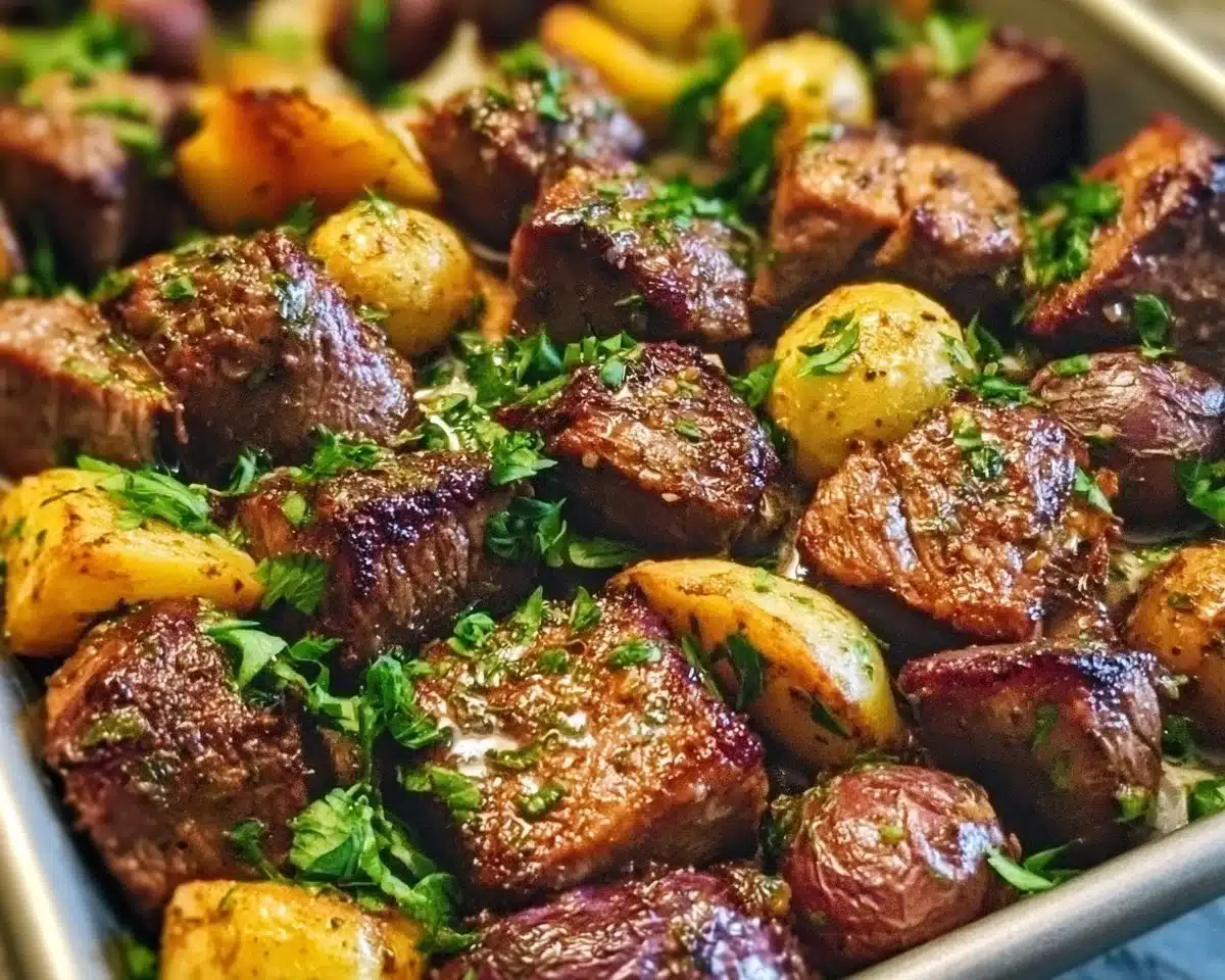 Sheet Pan Garlic Butter Steak Bites with Potatoes Made Easy!