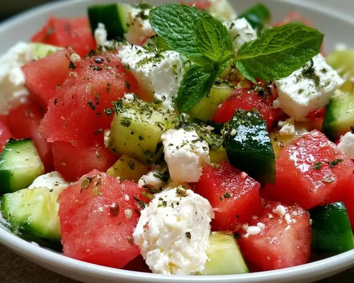 Simple Watermelon + Cucumber + Feta Salad