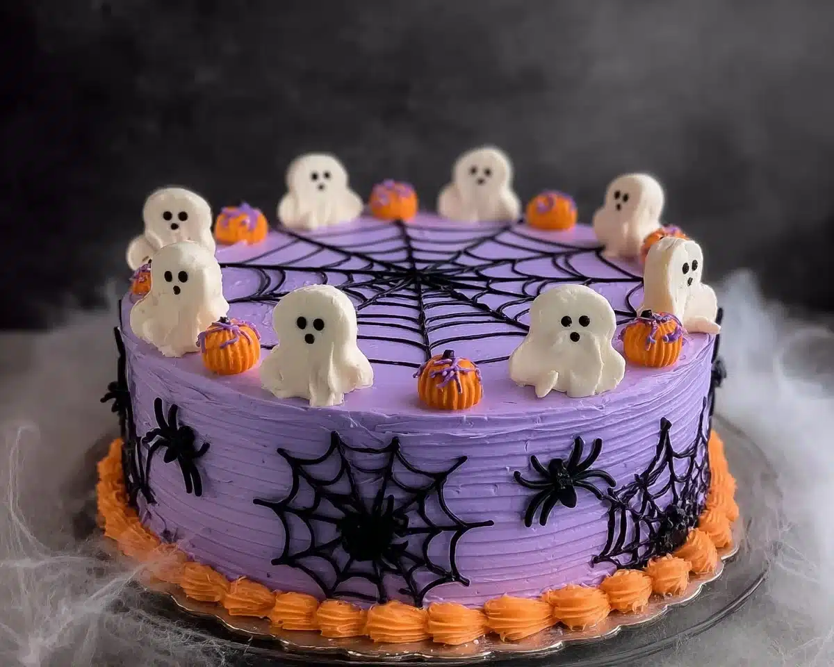 Spooky Halloween Cake with Purple Icing | Cute Halloween Cakes, Halloween Cake Design, Easy Halloween Cakes
