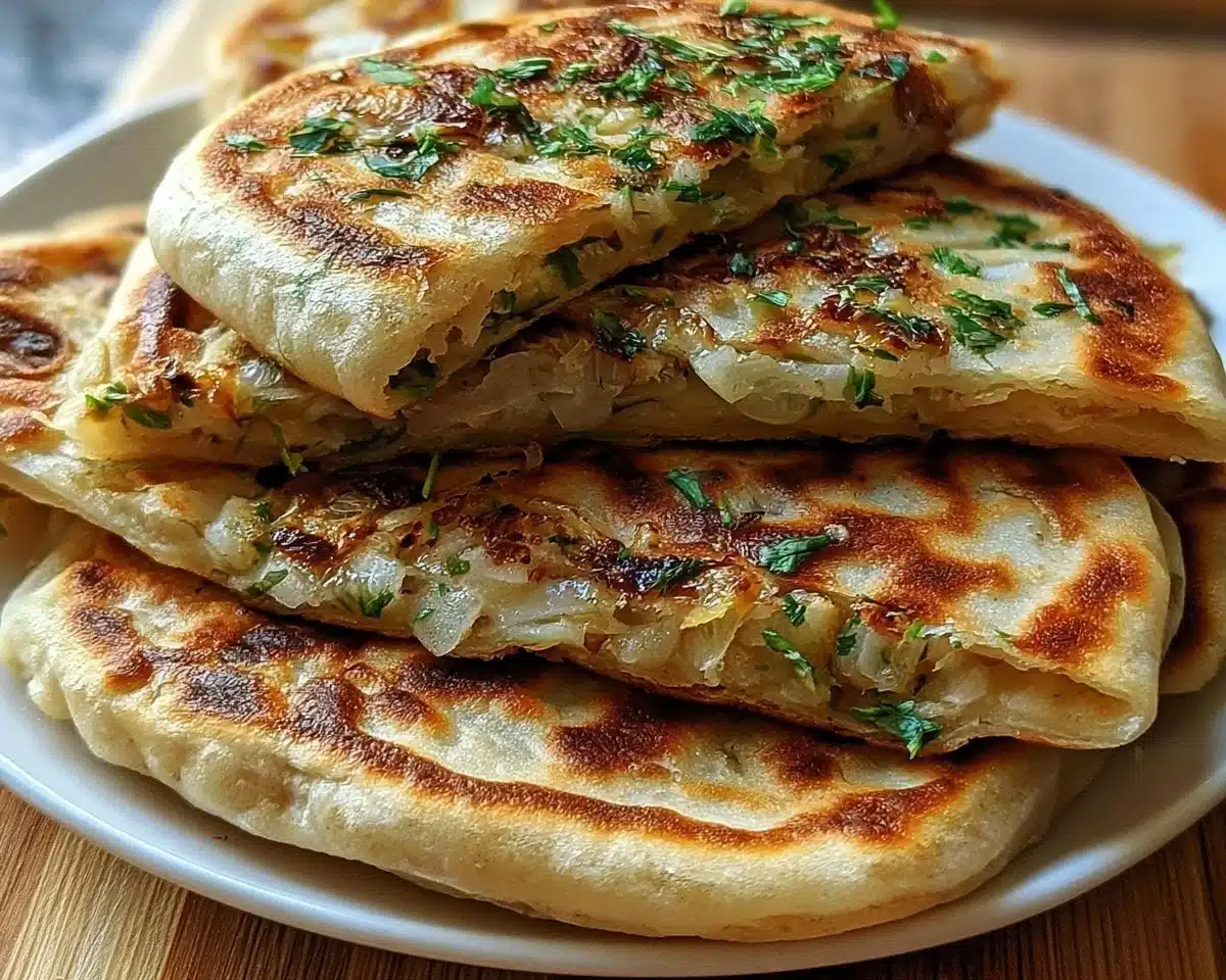 Stuffed Moroccan Msemen with Onions and Herbs