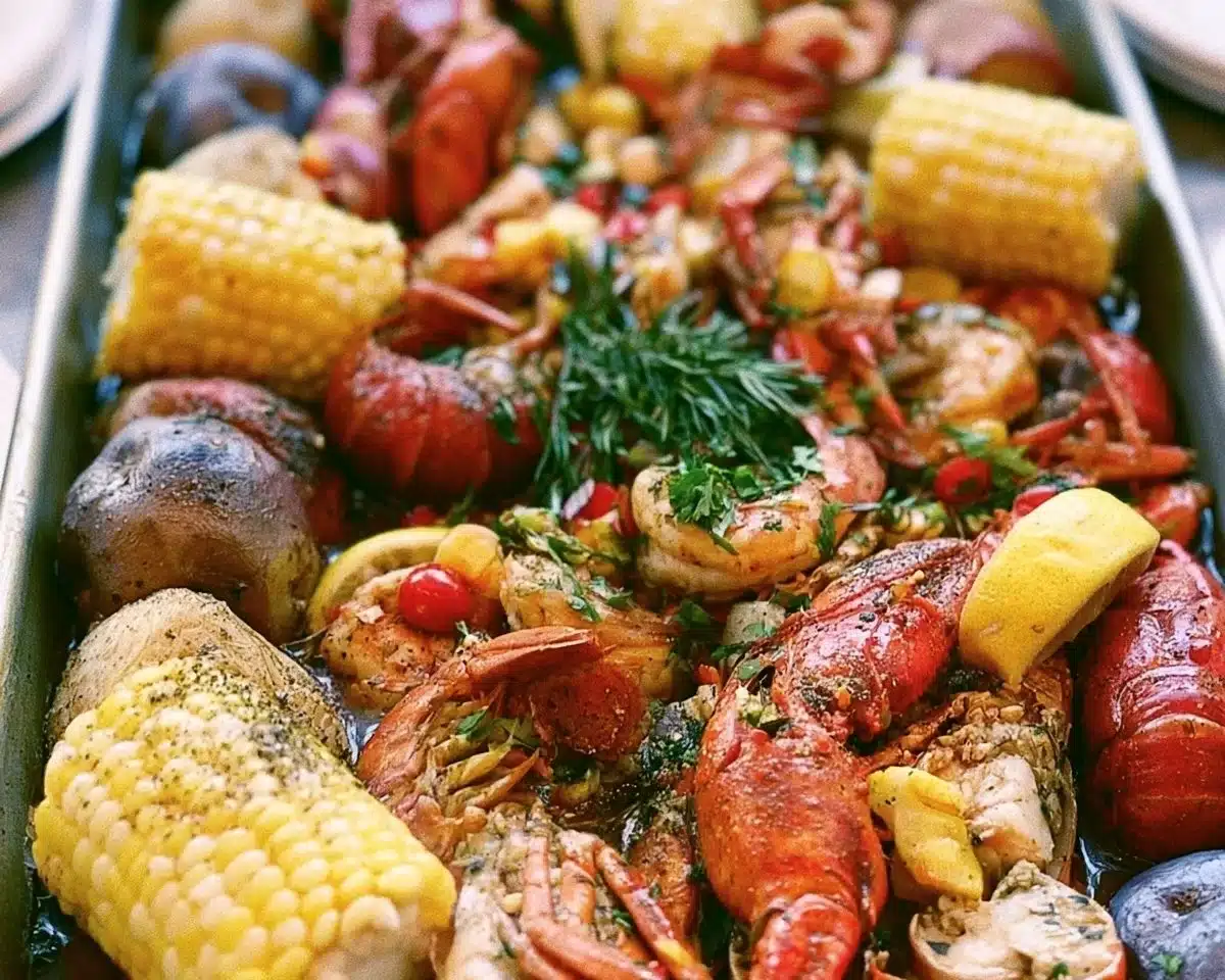 A delicious seafood boil recipe featuring shrimp, crab, corn, and potatoes.