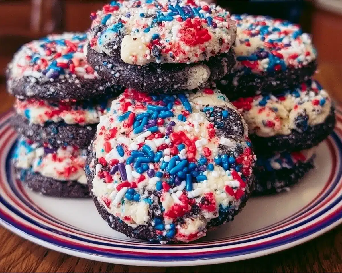 Delicious Fireworks Cookies and Cream Cookies with chocolate and cream filling.