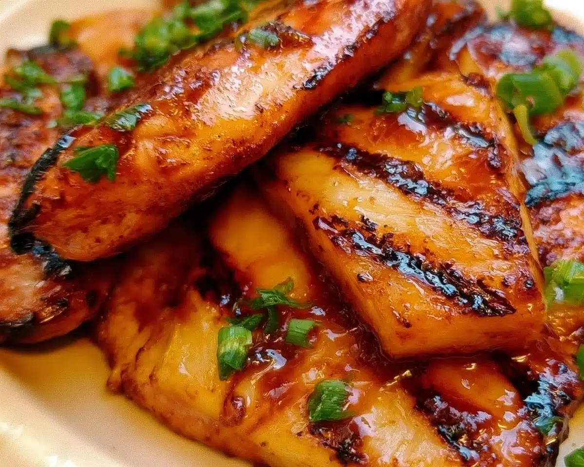 Delicious grilled Aloha Chicken served with fresh pineapple.