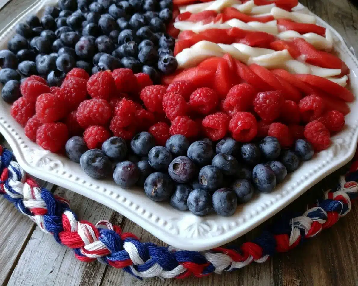 American flag fruit platter with berries and melon for patriotic celebrations