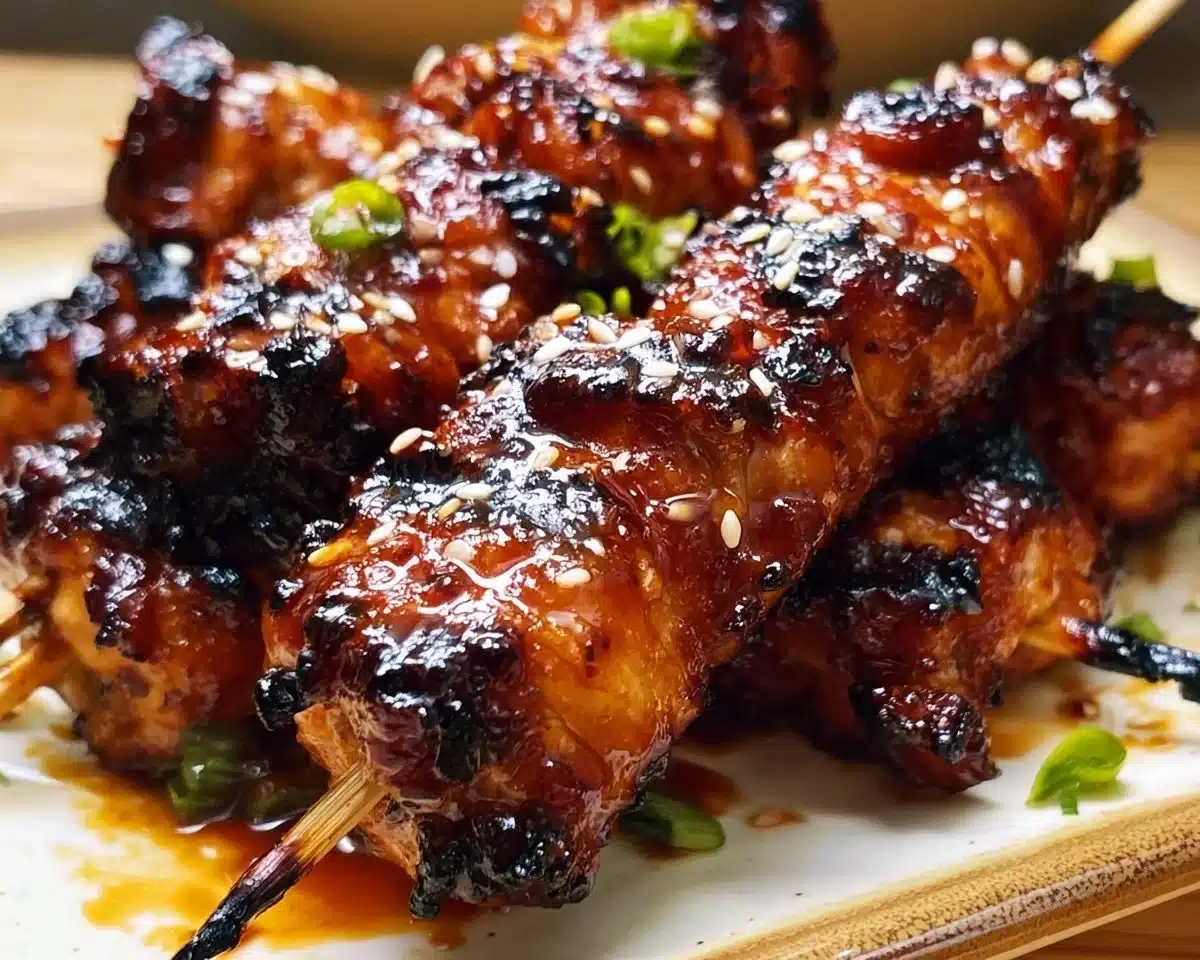 Delicious Huli Huli Chicken skewers glazed with a sticky sauce