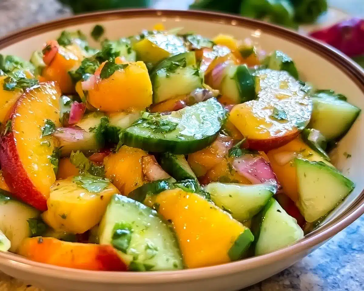 Fresh Peach Cucumber Salad with vibrant ingredients in a bowl