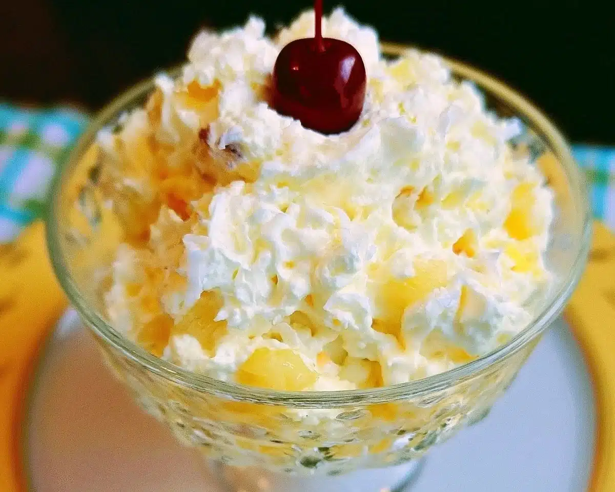 Delicious Pina Colada Fluff dessert in a tropical setting.
