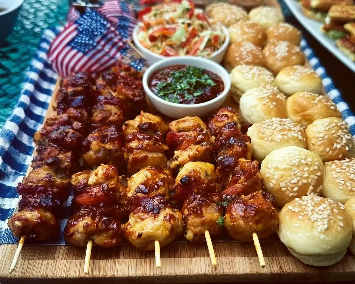 A colorful display of summer cookout starters including dips and appetizers.