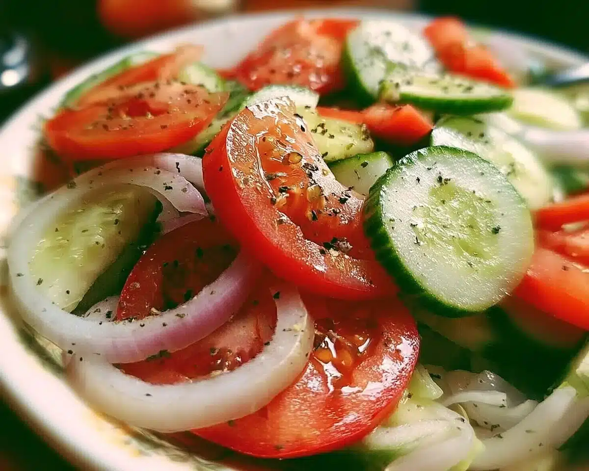 Fresh Tomato, Cucumber, and Onion Salad served in a bowl